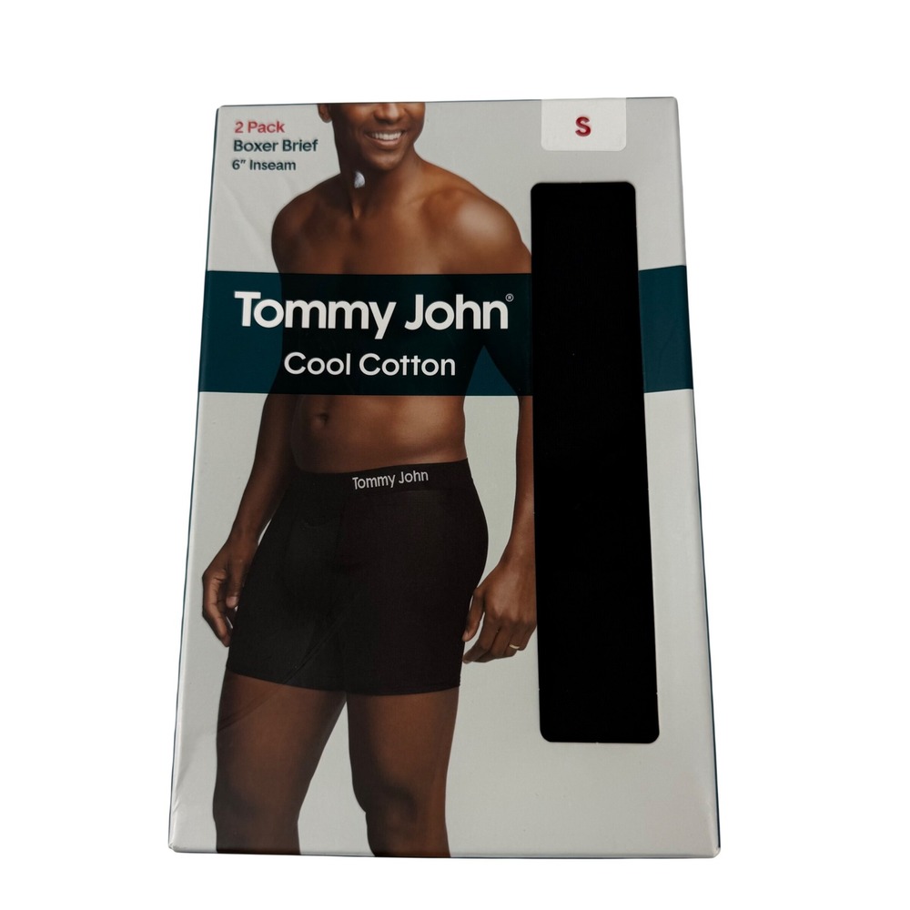 Tommy John Boxer Brief Mens S 2-Pack Cool Cotton Black 6 Inch Inseam‎ 990001
